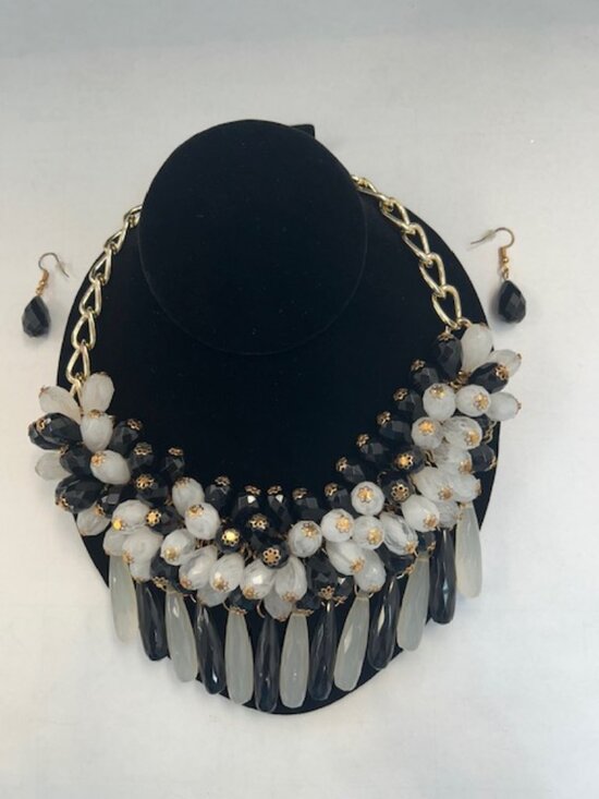 Accessories - Elegant Black and White Beaded Necklace